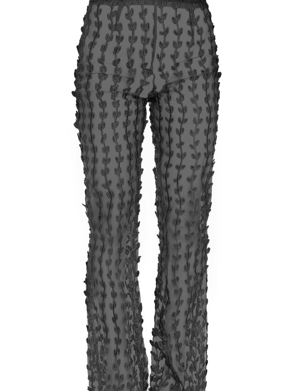 PrettyLittleThing Woven Black Sheer Lace Sleeve Belt Blazer and Flared Trousers - Picture 7 of 14